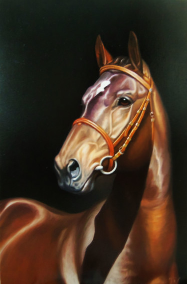 Painting titled "Horse portrait-4 (4…" by Sergey Miqayelya, Original Artwork, Oil Mounted on Wood Stretcher frame