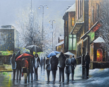 Malarstwo zatytułowany „Rainy day (24x30cm,…” autorstwa Sergey Miqayelya, Oryginalna praca, Olej Zamontowany na Drewniana ra…