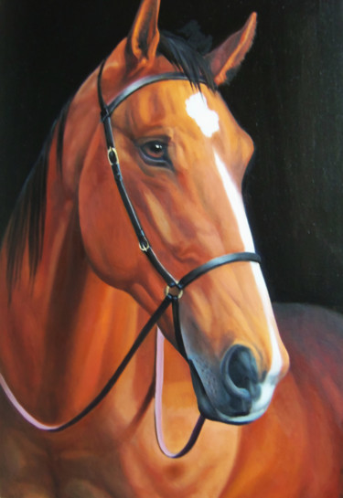 Painting titled "Horse portrait-5 (4…" by Sergey Miqayelya, Original Artwork, Oil Mounted on Wood Stretcher frame