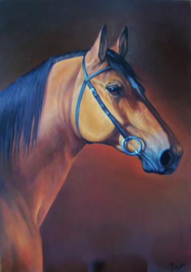 Painting titled "Horse portrait-6 (4…" by Sergey Miqayelya, Original Artwork, Oil Mounted on Wood Stretcher frame