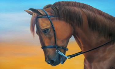 Painting titled "Horse portrait-7 (4…" by Sergey Miqayelya, Original Artwork, Oil Mounted on Wood Stretcher frame