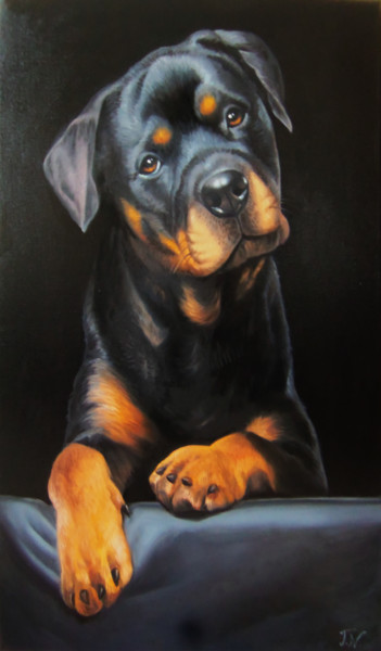 Painting titled "Doggy-2 (40x60cm, o…" by Sergey Miqayelya, Original Artwork, Oil Mounted on Wood Stretcher frame