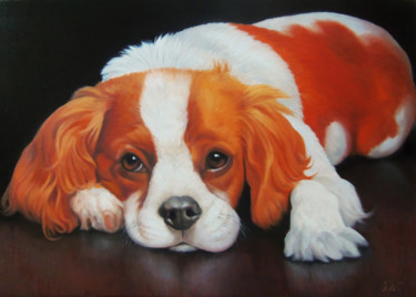 Painting titled "Doggy-3 (40x60cm, o…" by Sergey Miqayelya, Original Artwork, Oil Mounted on Wood Stretcher frame