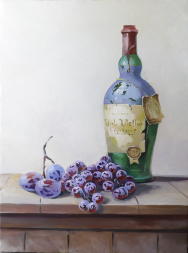 Painting titled "Still life fruits a…" by Sergey Miqayelya, Original Artwork, Oil Mounted on Wood Stretcher frame