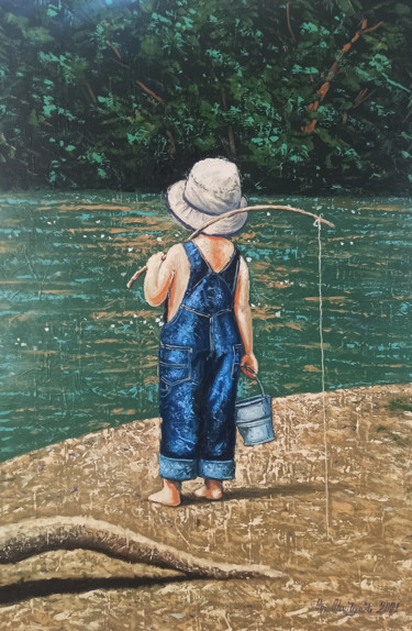 Картина под названием "Little fisherman (4…" - Sergey Miqayelya, Подлинное произведение искусства, Масло Установлен на Дерев…