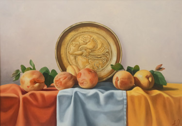 Painting titled "Still life with rip…" by Sergey Miqayelya, Original Artwork, Oil Mounted on Wood Stretcher frame