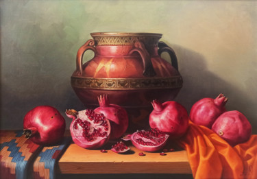 Картина под названием "Still life with pom…" - Sergey Miqayelya, Подлинное произведение искусства, Масло Установлен на Дерев…