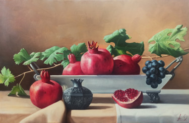 Painting titled "Still life with pom…" by Sergey Miqayelya, Original Artwork, Oil Mounted on Wood Stretcher frame