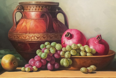 Painting titled "Still life with aut…" by Sergey Miqayelya, Original Artwork, Oil Mounted on Wood Stretcher frame