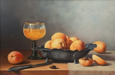 Malarstwo zatytułowany „Still life with apr…” autorstwa Sergey Miqayelya, Oryginalna praca, Olej Zamontowany na Drewniana ra…