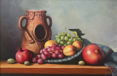 Painting titled "Still life with col…" by Sergey Miqayelya, Original Artwork, Oil Mounted on Wood Stretcher frame