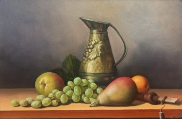 Painting titled "Still life with fru…" by Sergey Miqayelya, Original Artwork, Oil Mounted on Wood Stretcher frame