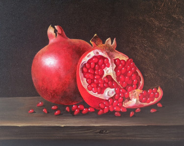 Painting titled "Still life with pom…" by Sergey Miqayelya, Original Artwork, Oil Mounted on Wood Stretcher frame