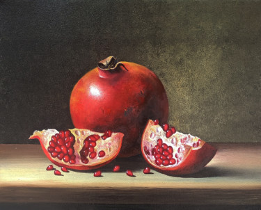 Painting titled "Still life with pom…" by Sergey Miqayelya, Original Artwork, Oil Mounted on Wood Stretcher frame