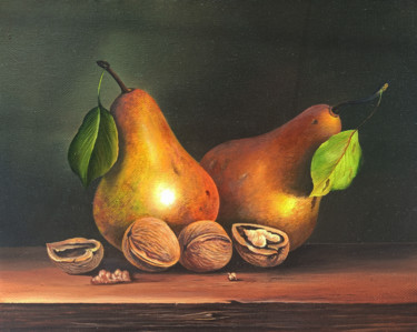 Painting titled "Still life-Pears, n…" by Sergey Miqayelya, Original Artwork, Oil Mounted on Wood Stretcher frame