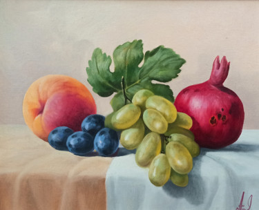 Painting titled "Still life with col…" by Sergey Miqayelya, Original Artwork, Oil Mounted on Wood Stretcher frame