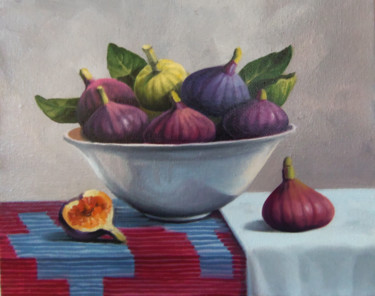 Still life with fig-2 (24x30cm, oil painting, ready to hang) Peinture intitulée "Still life with fig…" par Sergey Miqayelya, Œuvre d'art originale, Huile Monté sur Châssis