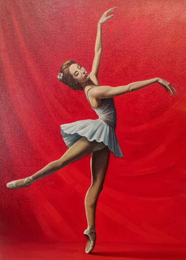 Painting titled "Ballerina-4 (70x50c…" by Sergey Miqayelya, Original Artwork, Oil Mounted on Wood Stretcher frame