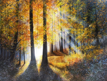 Painting titled "AUTUMN'S GOLDEN SYM…" by Sergey Miqayelya, Original Artwork, Oil Mounted on Wood Stretcher frame