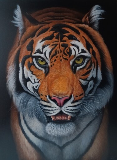 Painting titled "The Monarch's Stare" by Sergey Miqayelya, Original Artwork, Oil Mounted on Wood Stretcher frame