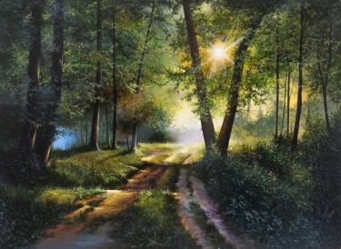 Painting titled "Pathway Through Par…" by Sergey Miqayelya, Original Artwork, Oil Mounted on Wood Stretcher frame