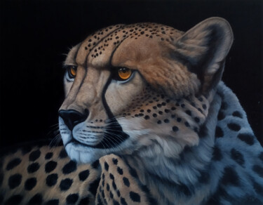 Malarstwo zatytułowany „Regal Leopard” autorstwa Sergey Miqayelya, Oryginalna praca, Olej Zamontowany na Drewniana rama noszy