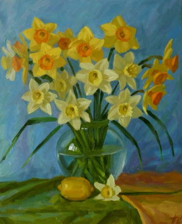 Картина под названием "Нарциссы весной." - Sergey Perevozchenko, Подлинное произведение искусства, Масло