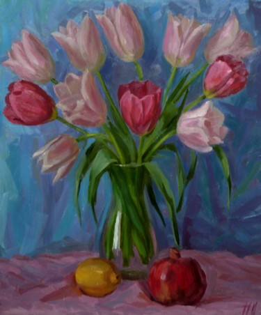 Картина под названием "Тюльпаны." - Sergey Perevozchenko, Подлинное произведение искусства, Масло