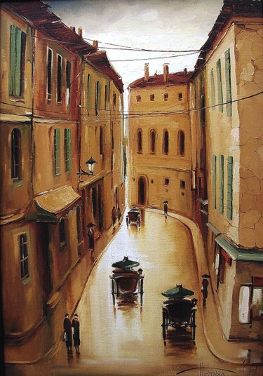 Painting titled "Florence street in…" by Sergey Potikha, Original Artwork, Oil