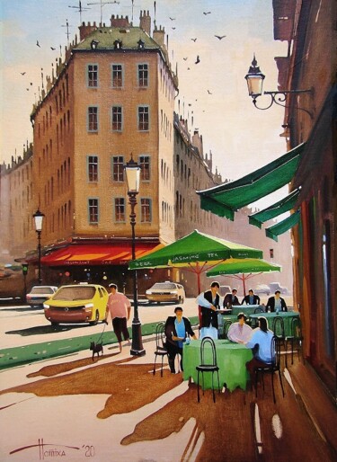 Pittura intitolato "Paris. Morning coff…" da Sergey Potikha, Opera d'arte originale, Olio