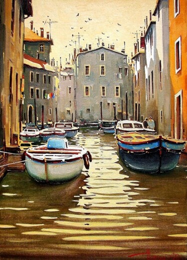 Картина под названием "Boats. Venice" - Sergey Potikha, Подлинное произведение искусства, Масло