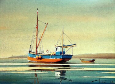 Pittura intitolato "Fishing boat" da Sergey Potikha, Opera d'arte originale, Olio