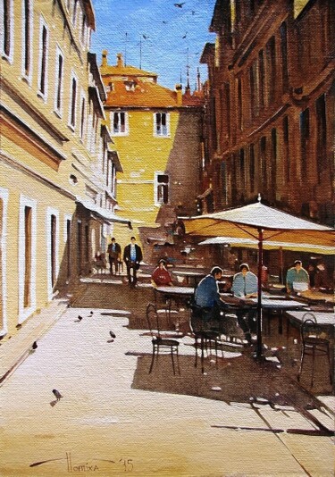 Malerei mit dem Titel "A cafe.  Summer aft…" von Sergey Potikha, Original-Kunstwerk, Öl