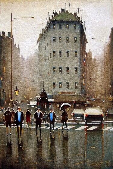 Painting titled "Rainy day. Paris" by Sergey Potikha, Original Artwork, Oil