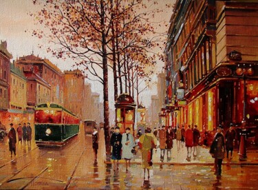 Painting titled "Evening boulevard" by Sergey Potikha, Original Artwork, Oil