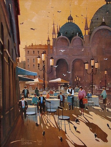 Pintura intitulada "The aroma of coffee…" por Sergey Potikha, Obras de arte originais, Óleo