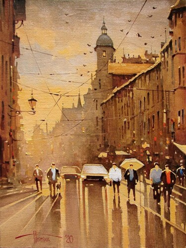Картина под названием "Rainy evening. Amst…" - Sergey Potikha, Подлинное произведение искусства, Масло