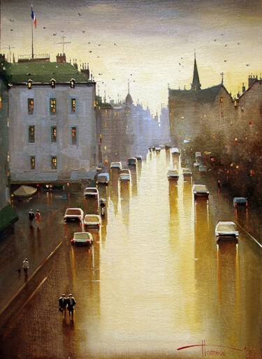 Картина под названием "Warm rain. Paris" - Sergey Potikha, Подлинное произведение искусства, Масло
