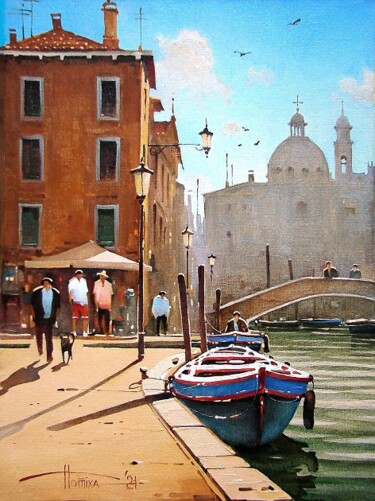 Peinture intitulée "Sunday walk. Venice" par Sergey Potikha, Œuvre d'art originale, Huile