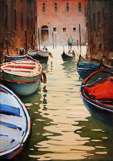 Pintura intitulada "Venice. Morning walk" por Sergey Potikha, Obras de arte originais, Óleo