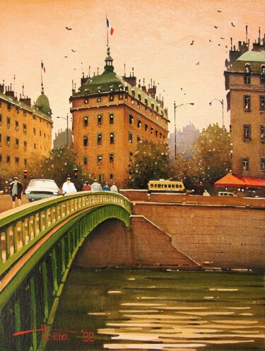 Картина под названием "Полдень. Через Сену" - Sergey Potikha, Подлинное произведение искусства, Масло