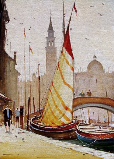 Painting titled "Chioggia. Fishing b…" by Sergey Potikha, Original Artwork, Oil