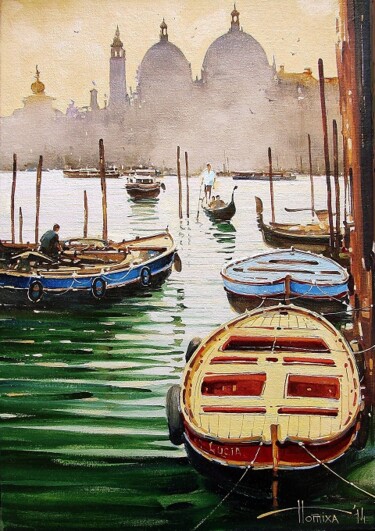 Картина под названием "Boat station. Venice" - Sergey Potikha, Подлинное произведение искусства, Масло