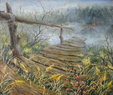Картина под названием "Утро на реке / Morn…" - Sergey Rysakov, Подлинное произведение искусства, Масло