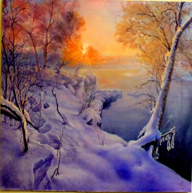 Painting titled "рассвет" by Sergey Shestopalov, Original Artwork, Oil