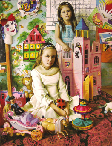 Pittura intitolato "Two sisters" da Sergey Sokolov, Opera d'arte originale, Olio