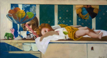 Картина под названием "The sleeping doll" - Sergey Sokolov, Подлинное произведение искусства, Масло
