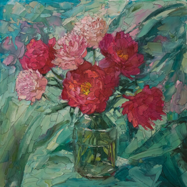 Painting titled "Pink Peonies" by Sergey Sovkov, Original Artwork