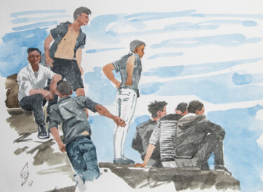 Malerei mit dem Titel "On the Crag" von Sergey Sovkov, Original-Kunstwerk, Aquarell