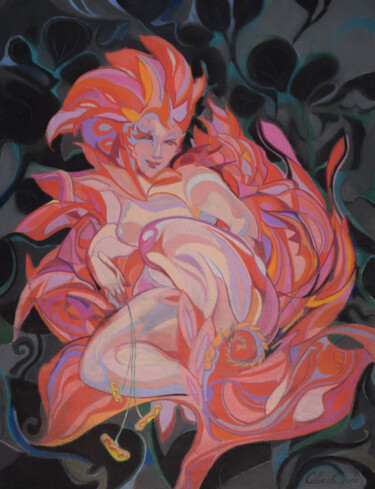 Dessin intitulée "Fire Flower" par Sergey Sovkov, Œuvre d'art originale